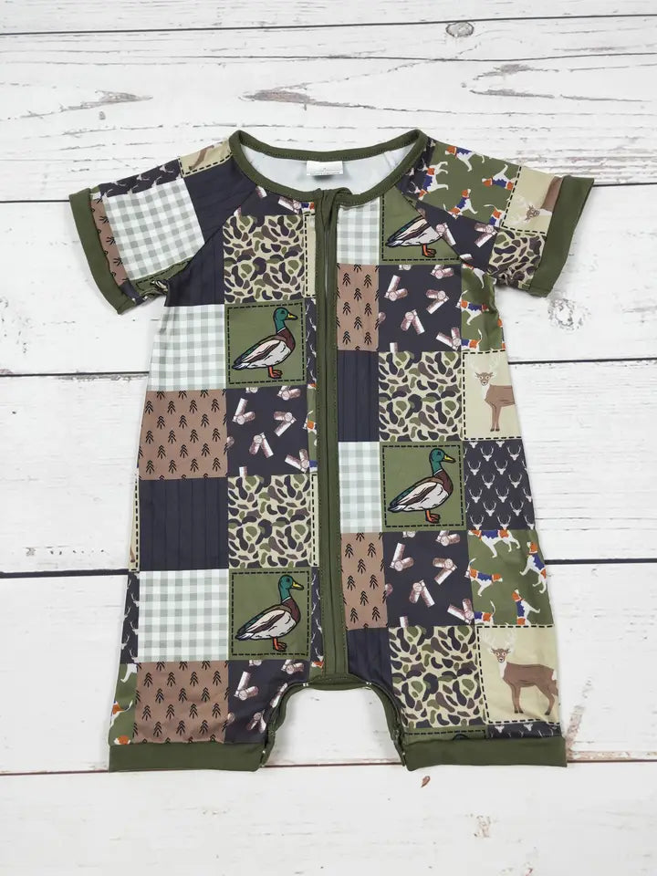 Baby Boy Duck Camoflauge Zip Romper