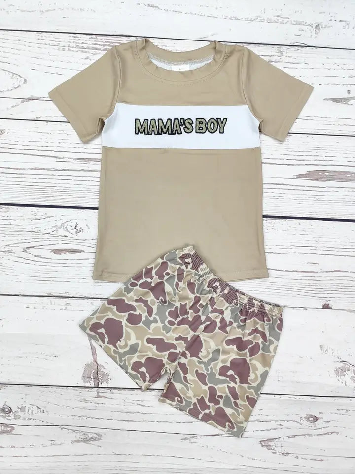 Mama's Boy Appliqué Camouflage Summer Set
