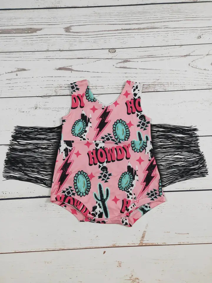 Pink Howdy Fringe Western Baby Onesie